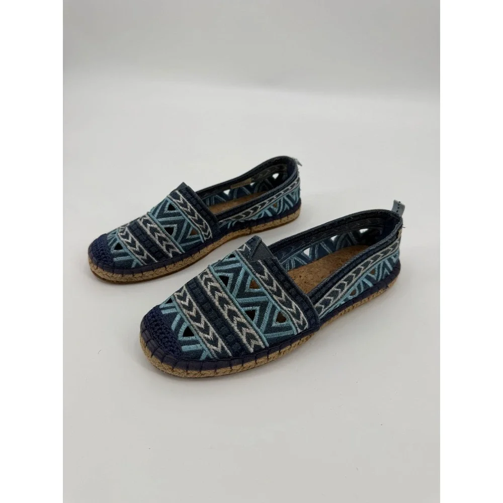 The Sak Blue Embroidered Espadrille Flats Geometric Cut Out Slip On Shoes 8 - Picture 1 of 8
